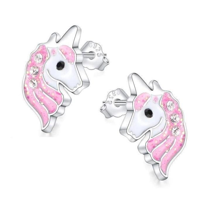 Boucles d’Oreilles Licorne Fille Rose Argent