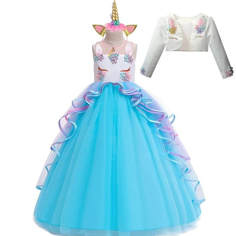 Robe Déguisement Licorne Bleu Fille