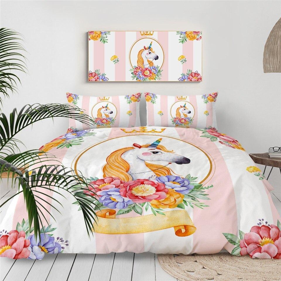 Housse de Couette Licorne Belles Fleurs