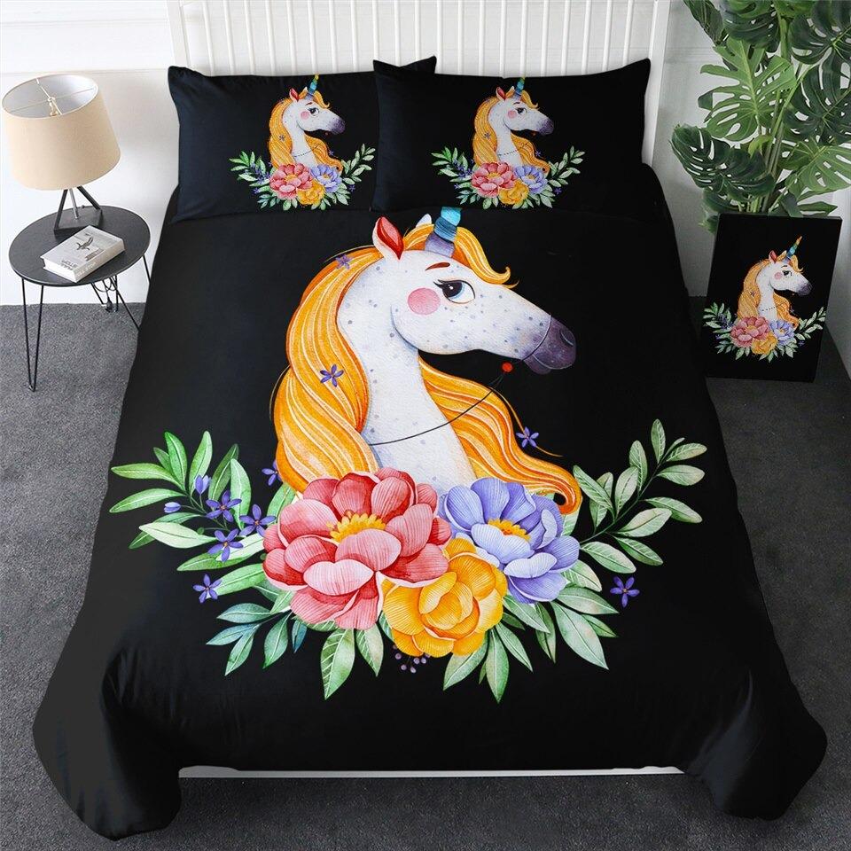 housse de couette licorne fleurie
