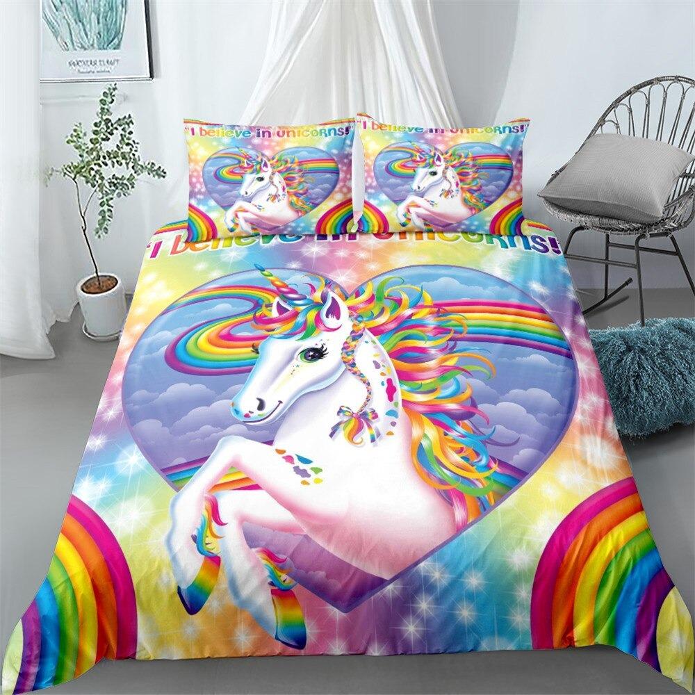 Housse de Couette Licorne Amour Arc-en-Ciel enchantée