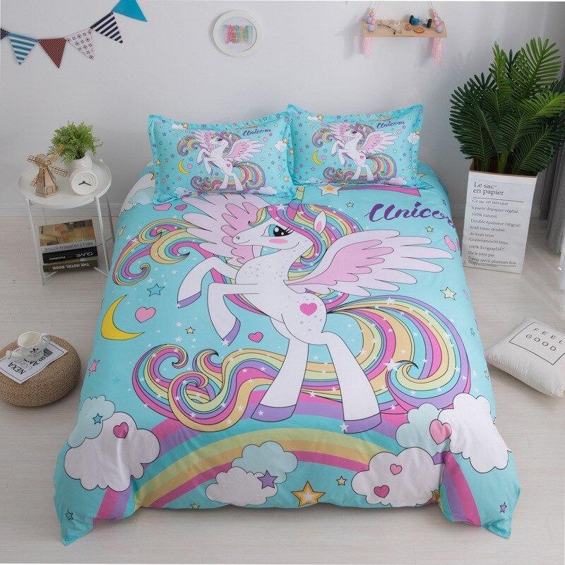 Housse de Couette Licorne Fille Arc-en-Ciel