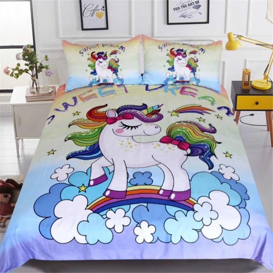 housse de couette licorne arc-en-ciel coloré