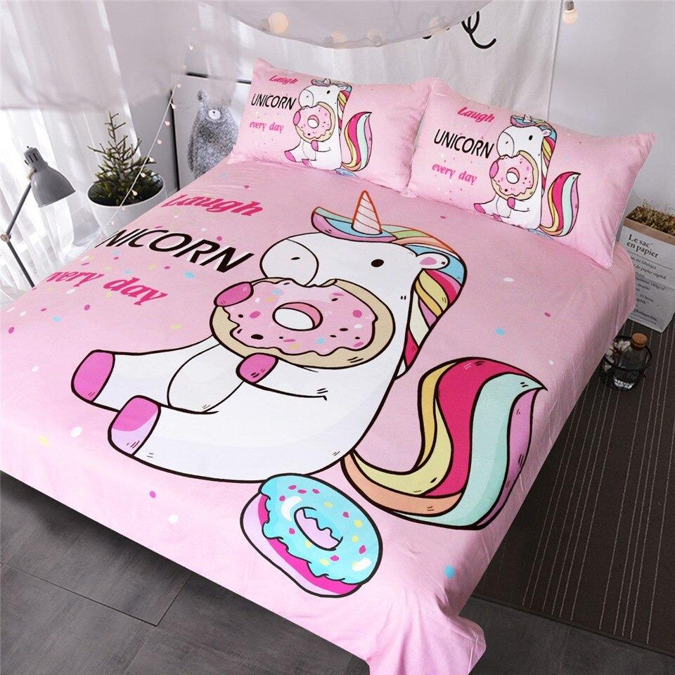 housse de couette licorne donuts rose