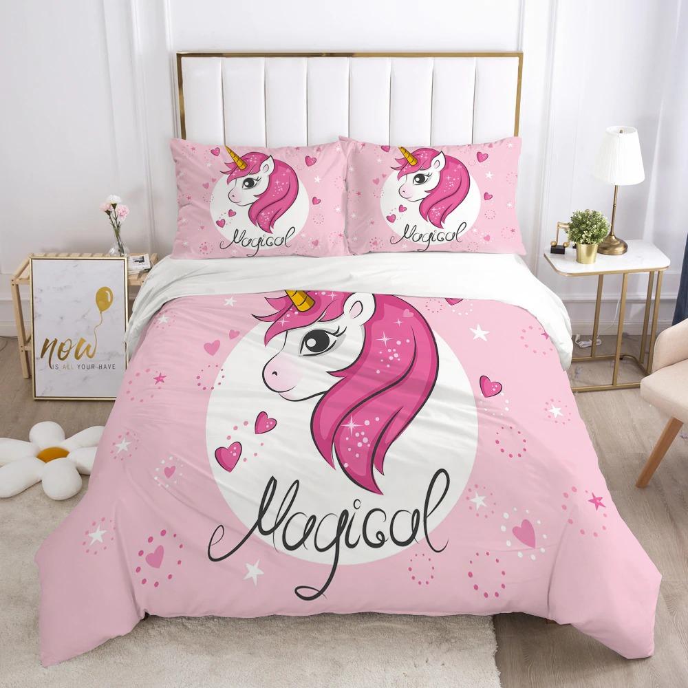 Housse de Couette Licorne Emoji Rose