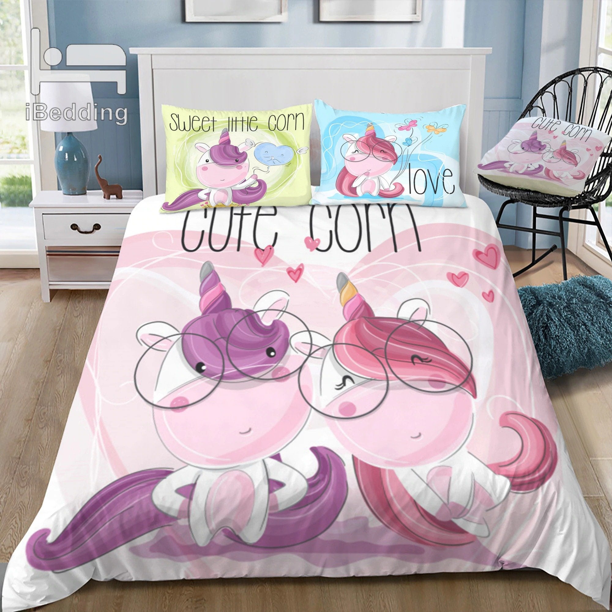 housse de couette licorne enfants kawaii