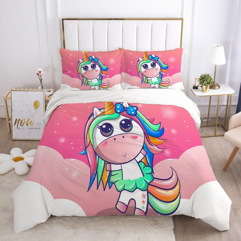 Housse de Couette Licorne Fillette avec Taie d'oreiller