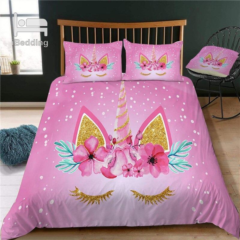 housse de couette licorne fleurs roses
