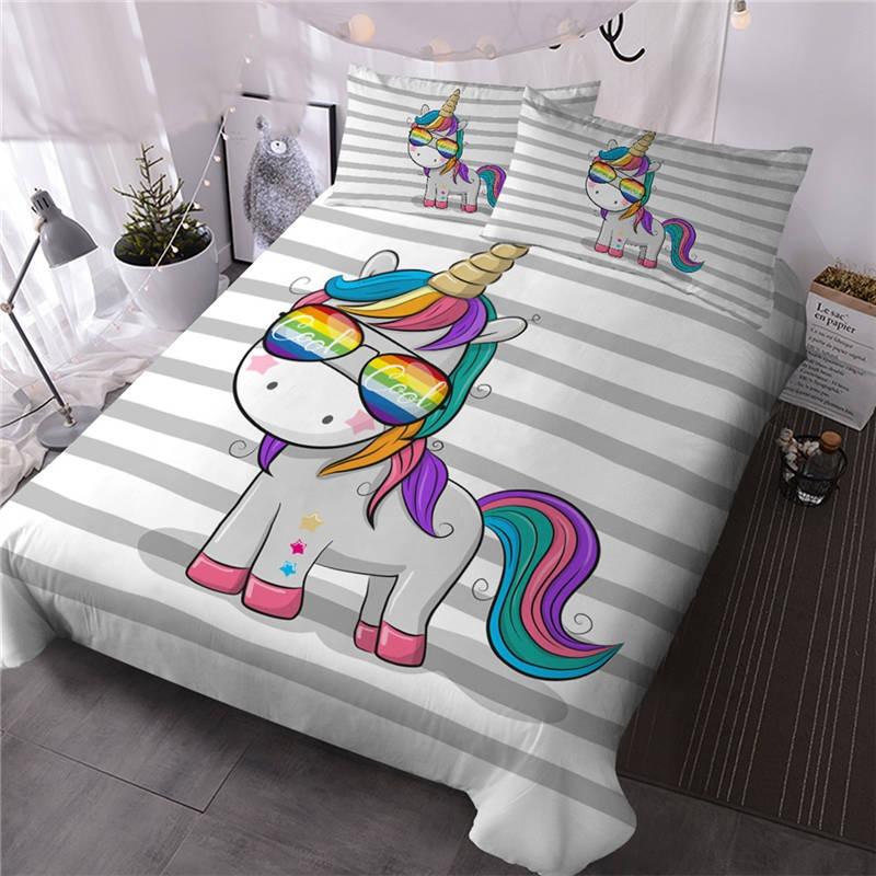 housse de couette licorne lunettes arc-en-ciel coton