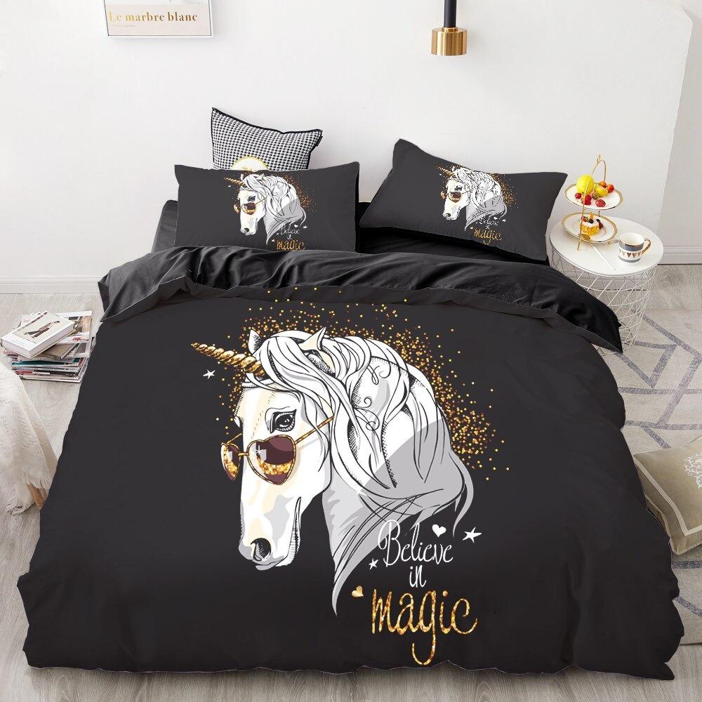 housse de couette licorne magicien noir