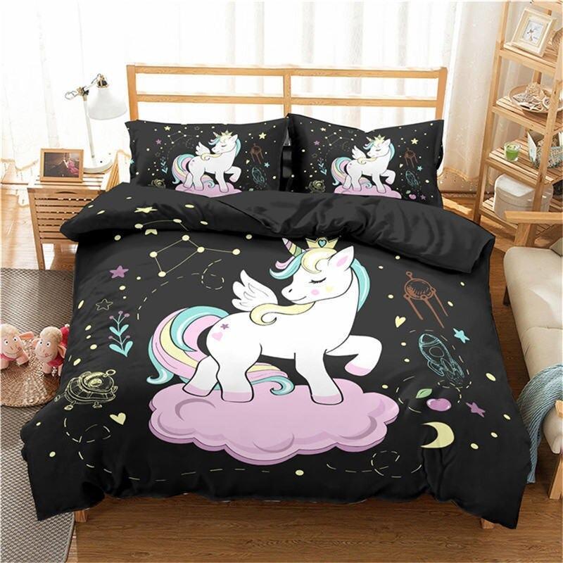 housse de couette licorne noire enfant