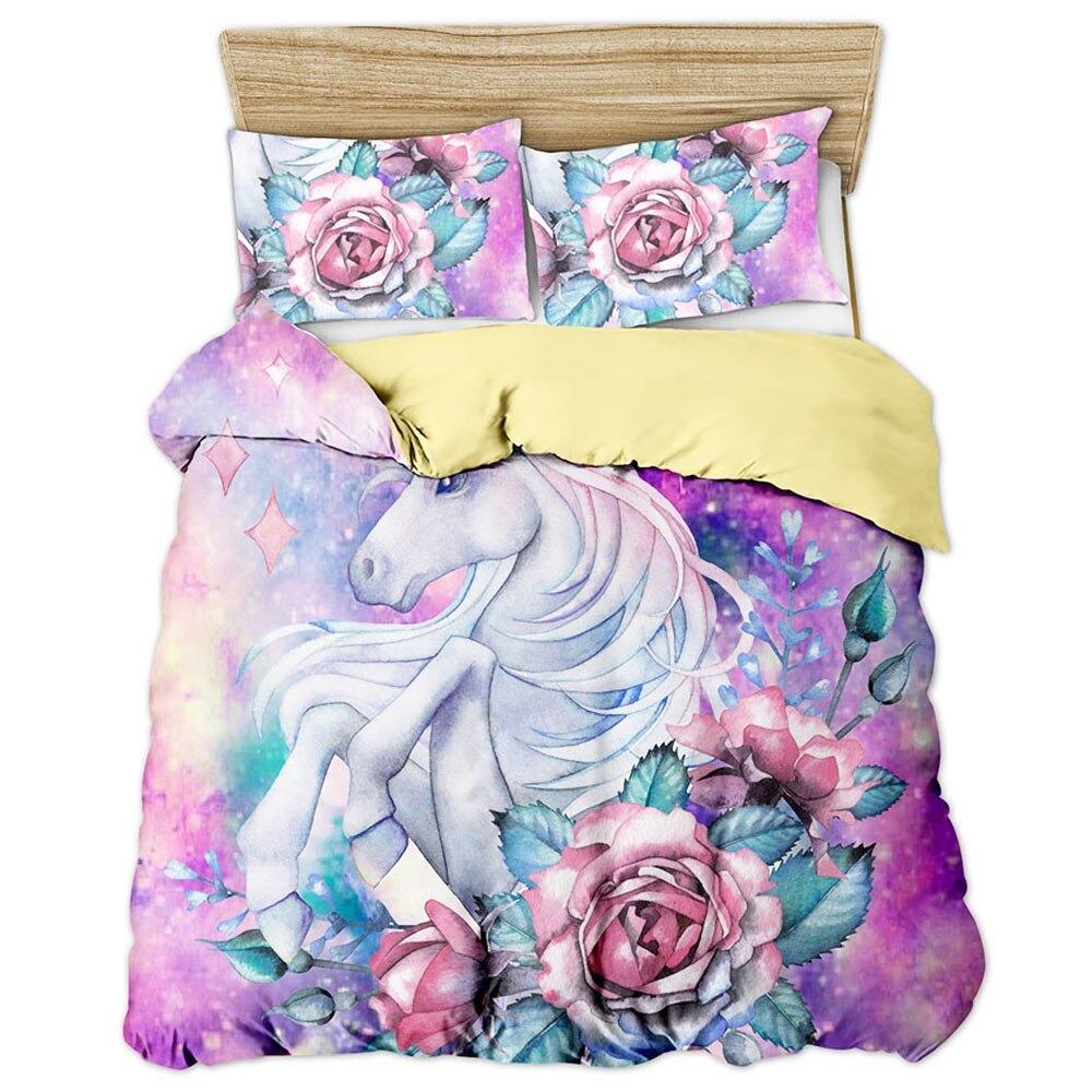 housse de couette licorne et taie d'oreiller