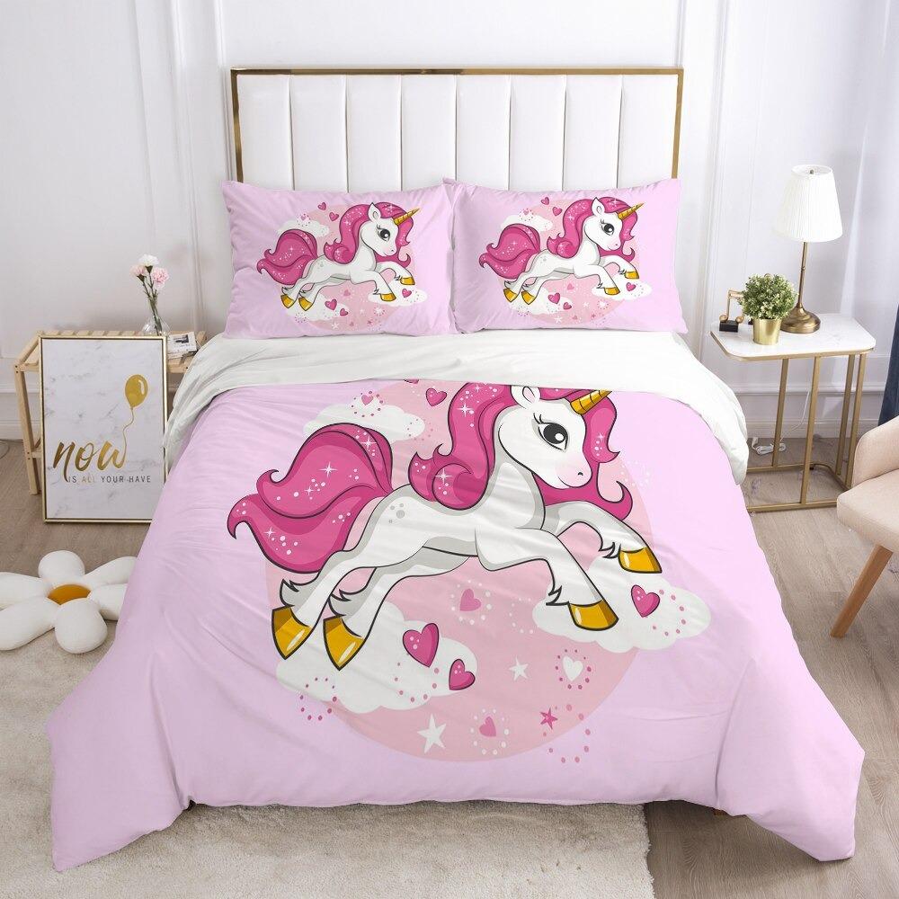 Housse de Couette Licorne Poney Rose
