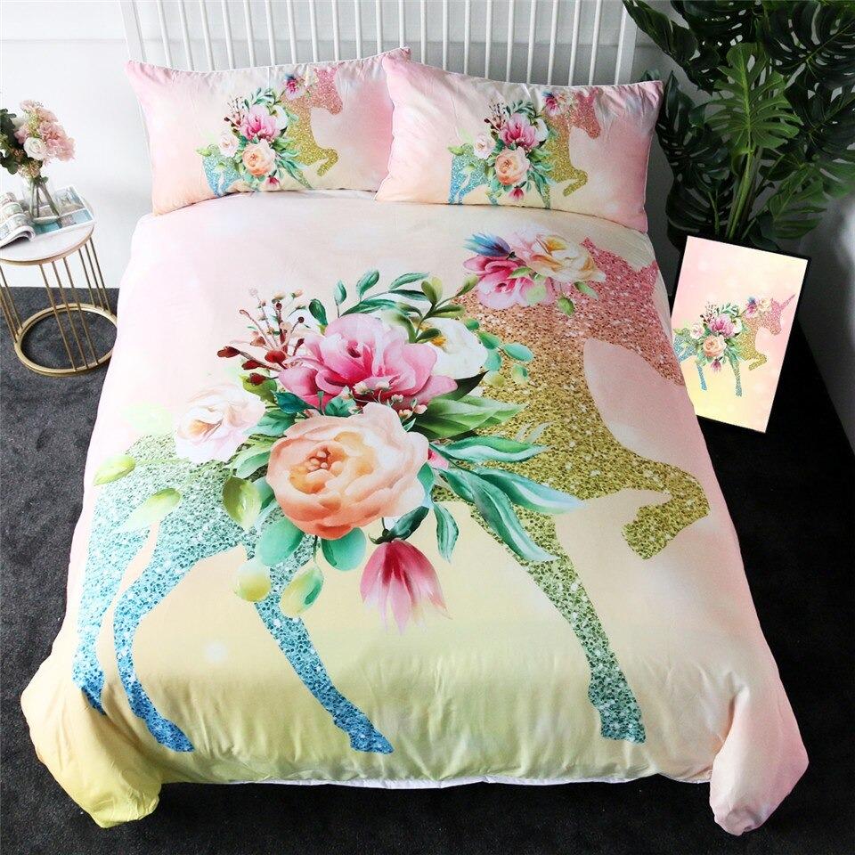 housse de couette licorne rose