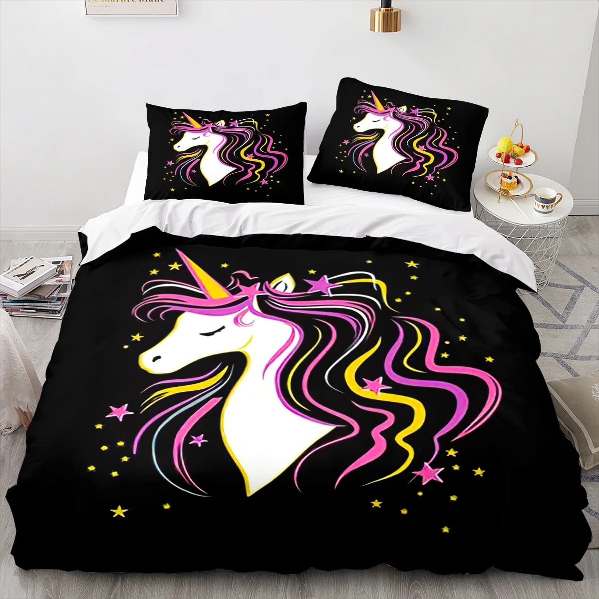 housse de couette licorne noire