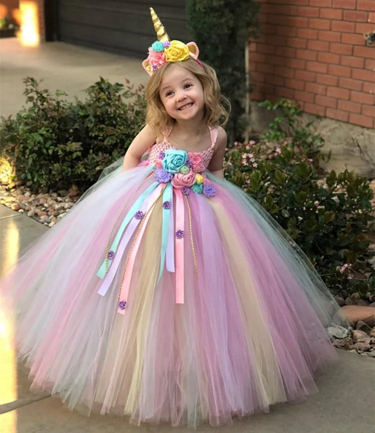 robe licorne fille arc-en-ciel