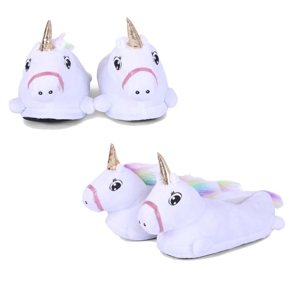 Pantoufles Licorne blanches avec corne dorée