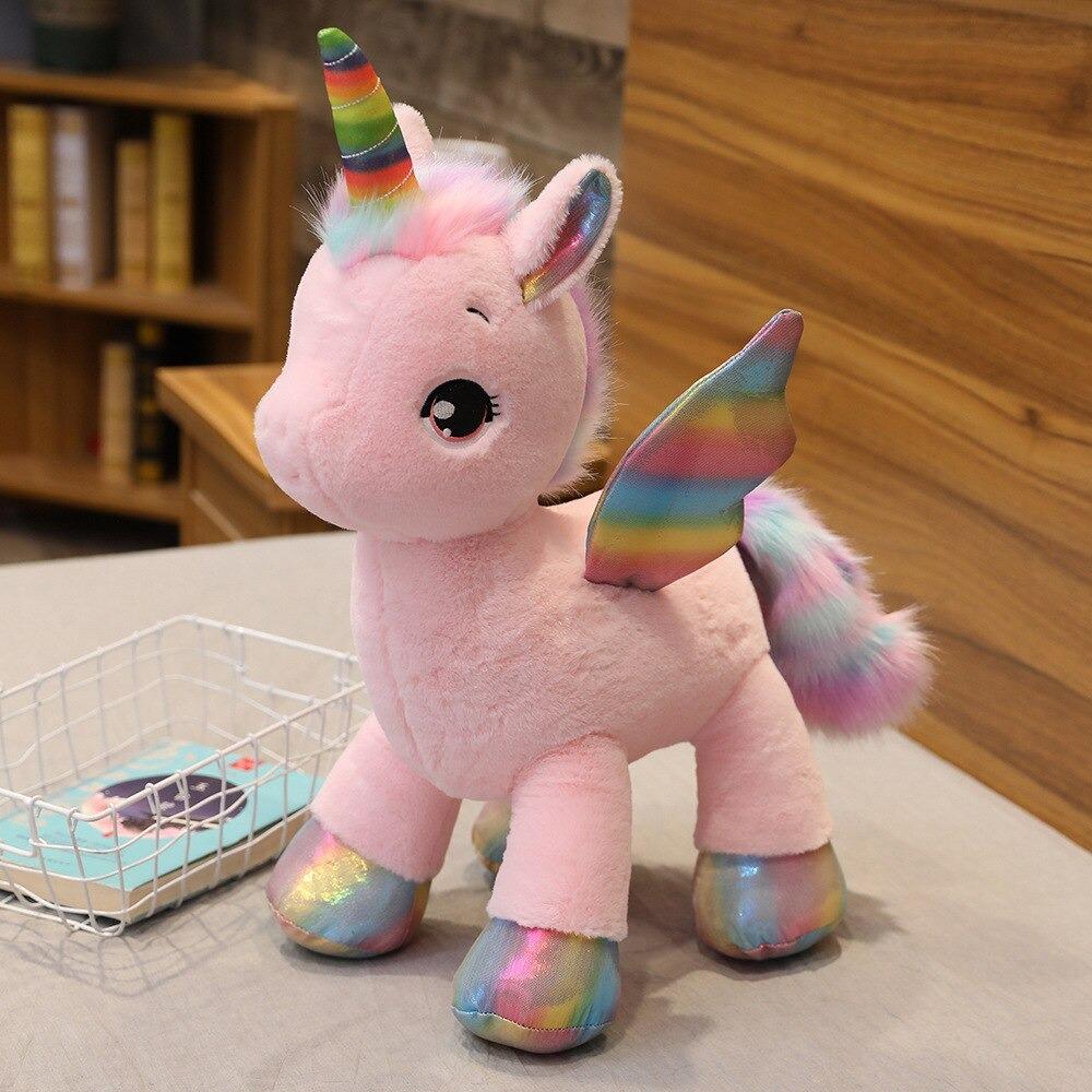 peluche licorne multicolore rose avec ailes