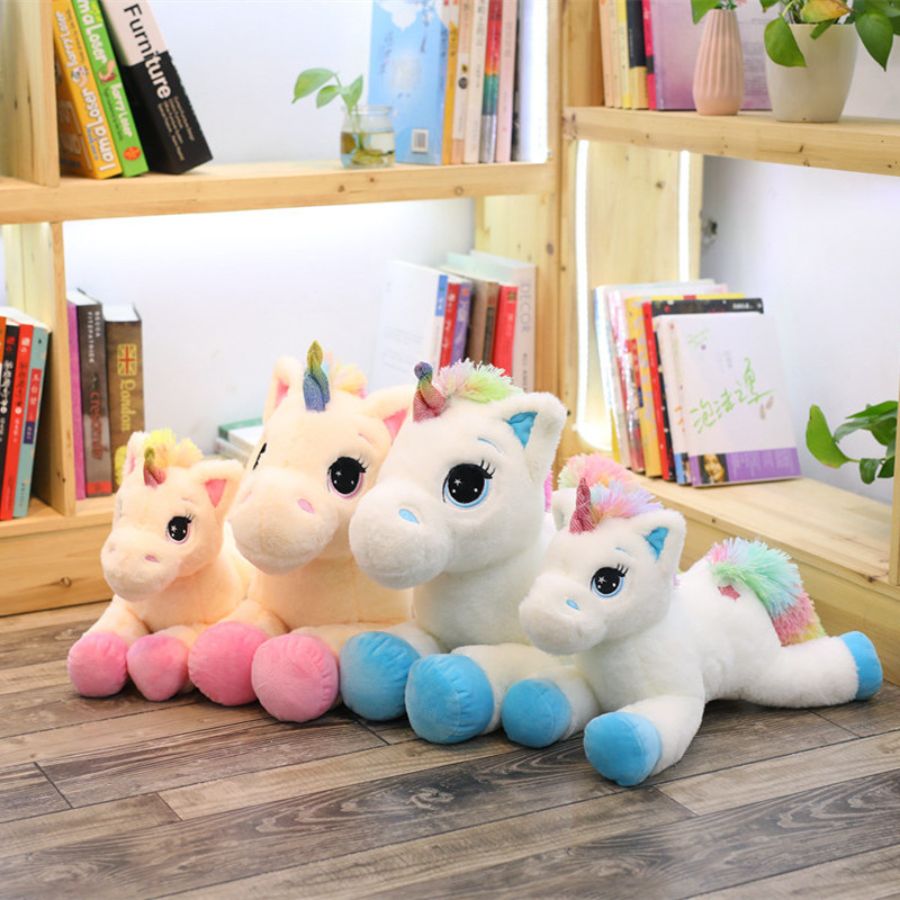 Peluche Licorne Couchée Coussin rose