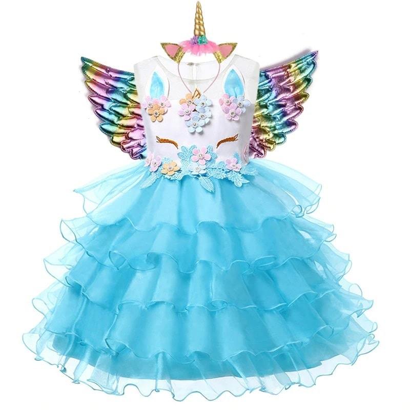 robe licorne fille bleu