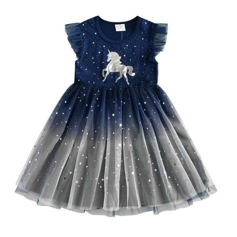 Robe Licorne Argentée Fille Courte