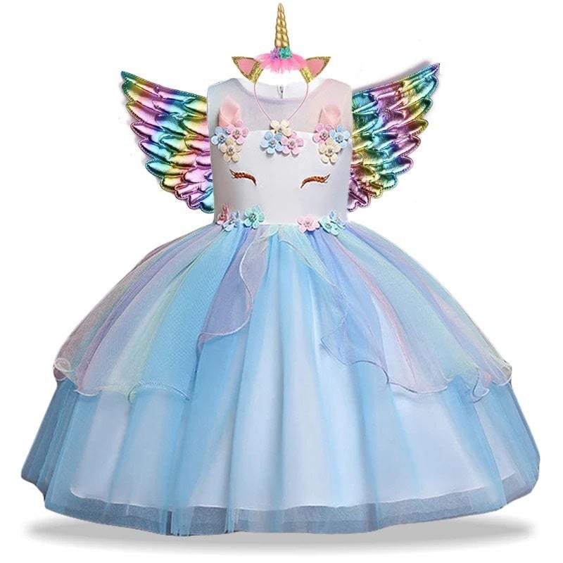 Robe Licorne Déguisement Bleu Fille