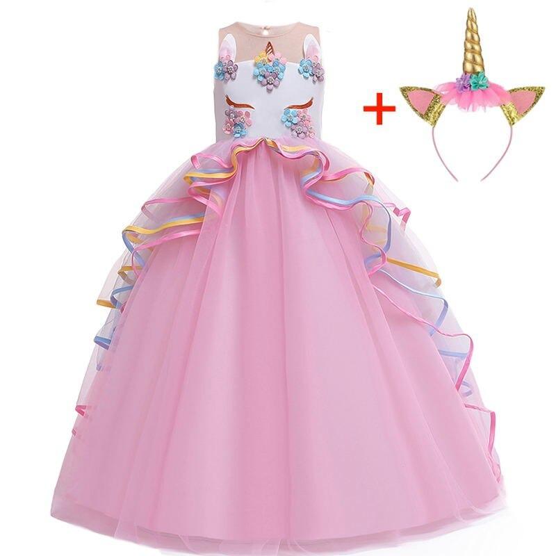 robe licorne fille princesse rose