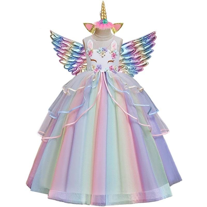 robe princesse licorne fille arc-en-ciel
