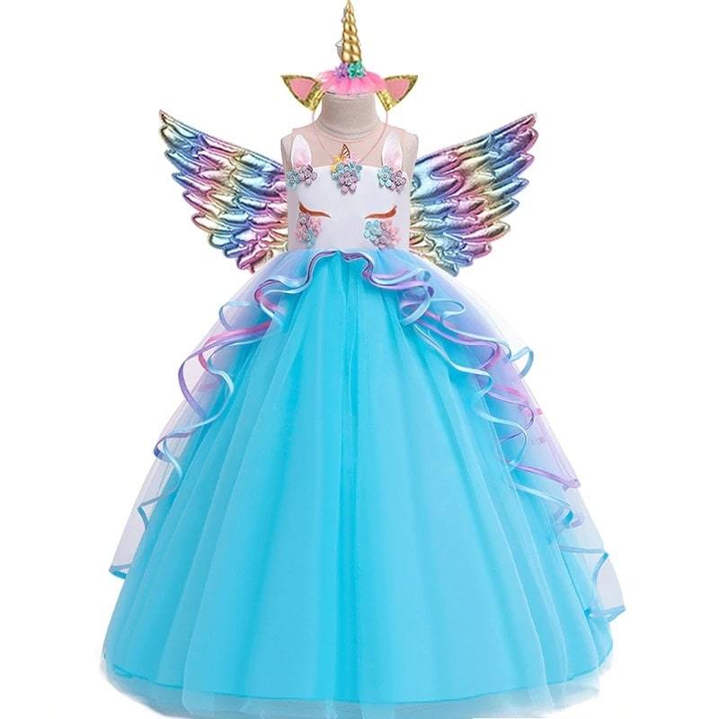 robe Princessee Licorne Fille Bleu