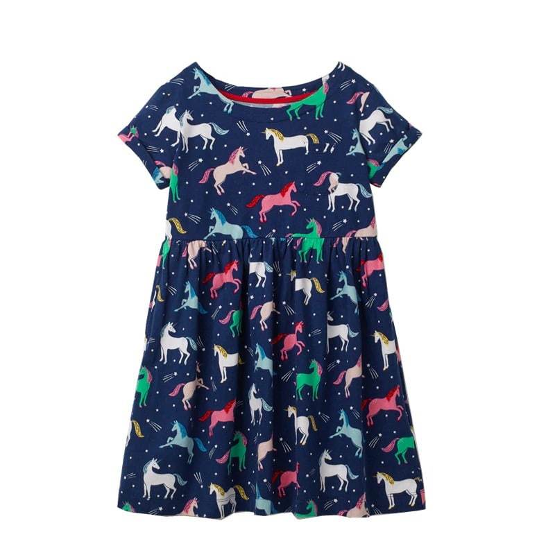 robe licorne fille bleue longue