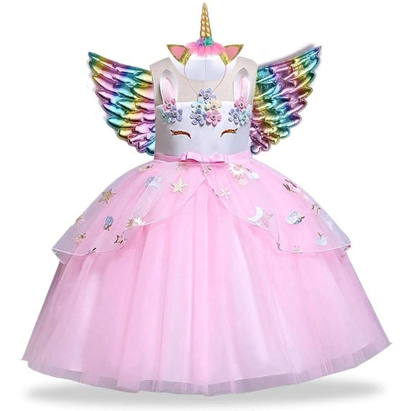 Robe Licorne Déguisement Rose Étoilé Fille