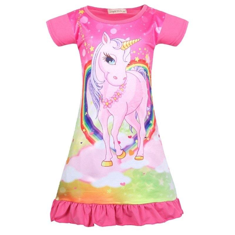 Robe Licorne Enfant Manches Courtes Rose