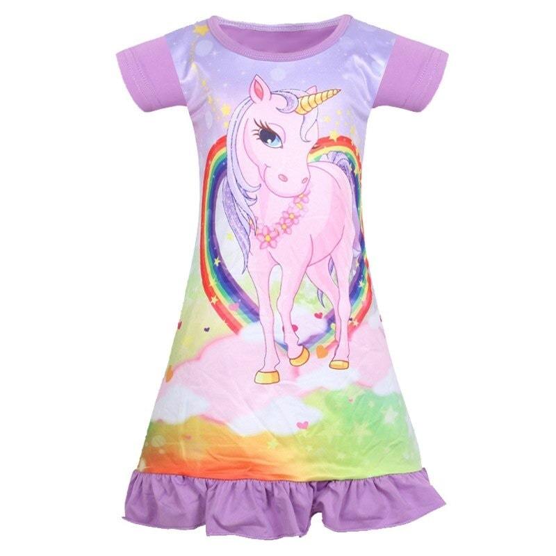robe licorne enfant violet manches courtes
