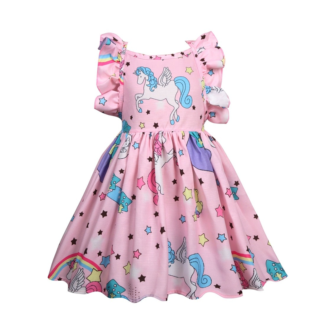 robe licorne fille rose à manches courtes