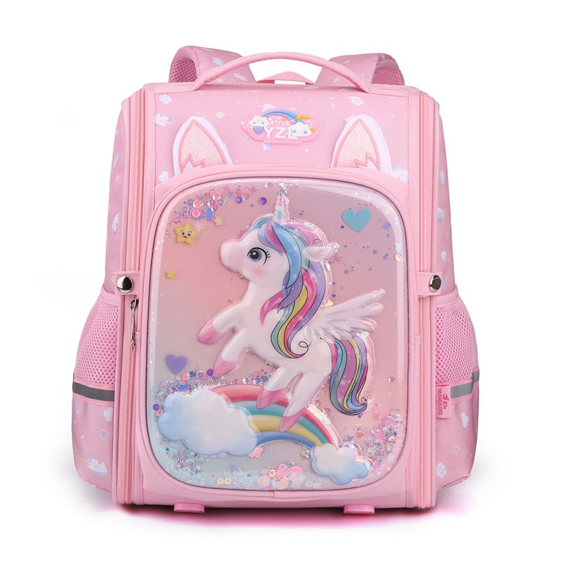 Cartable licorne rose de face