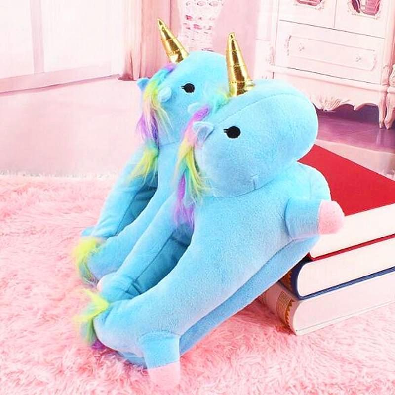 Chausson Licorne bleu peluche