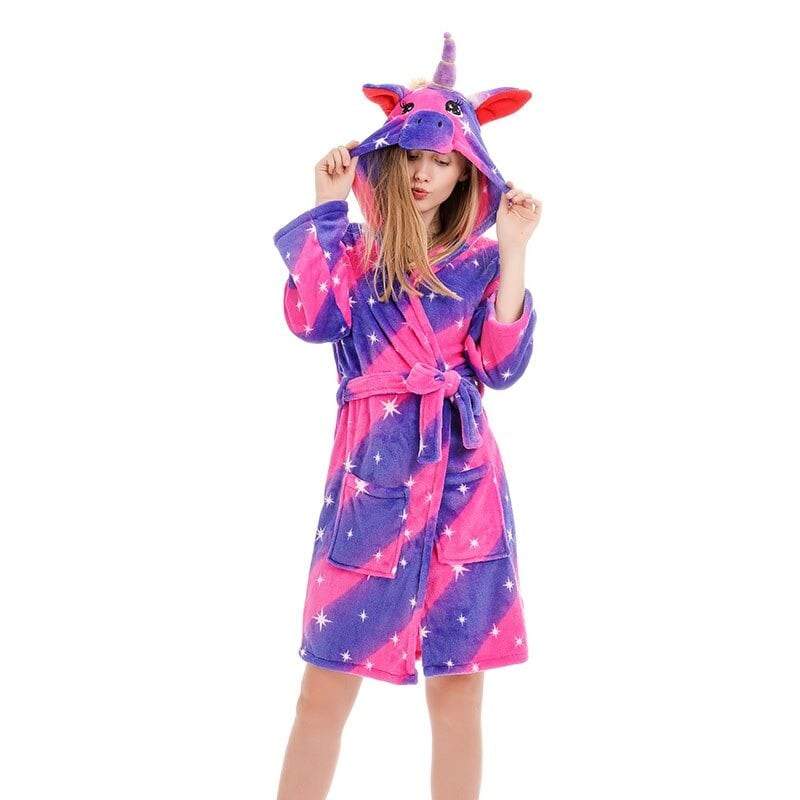 Peignoir licorne avec capuche ornée