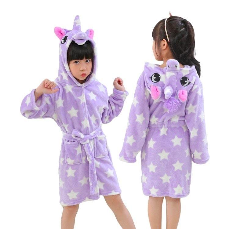 Peignoir licorne violet étoilé