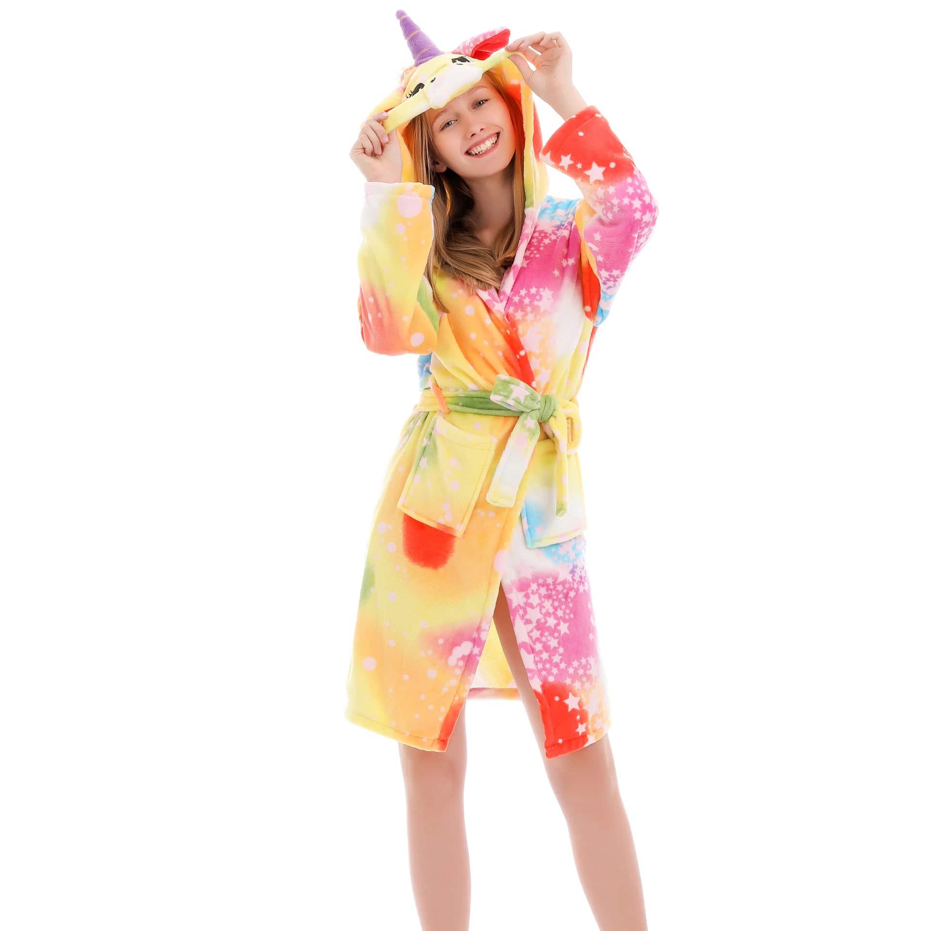 Peignoir jaune avec capuche licorne