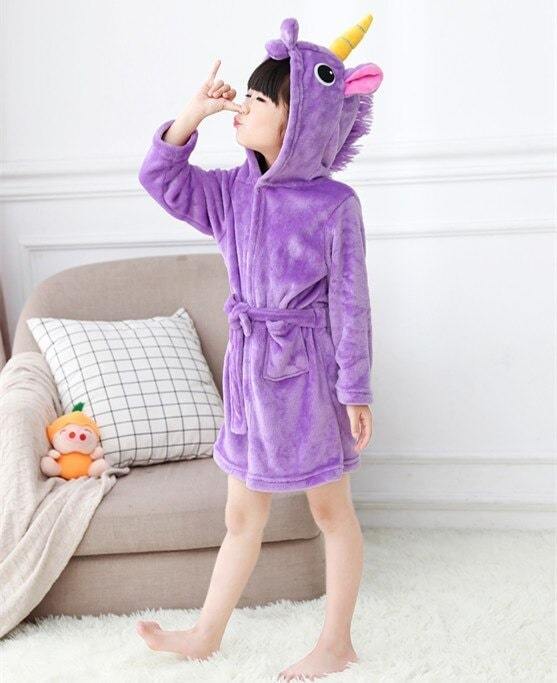 Peignoir licorne violet capuche