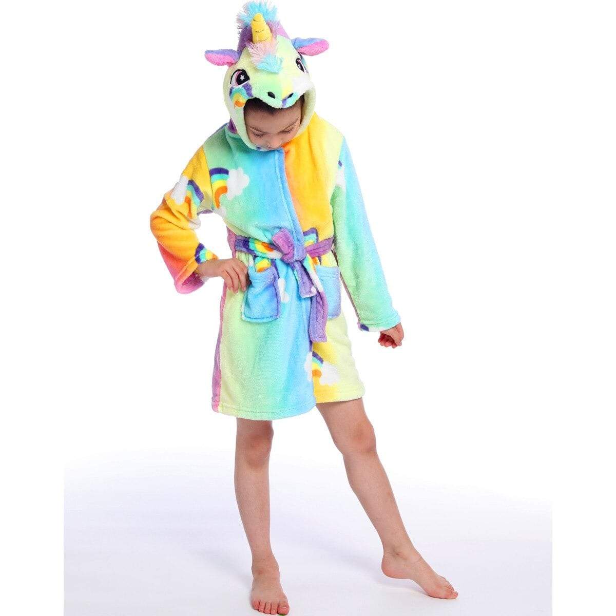 Peignoir arc-en-ciel capuche licorne