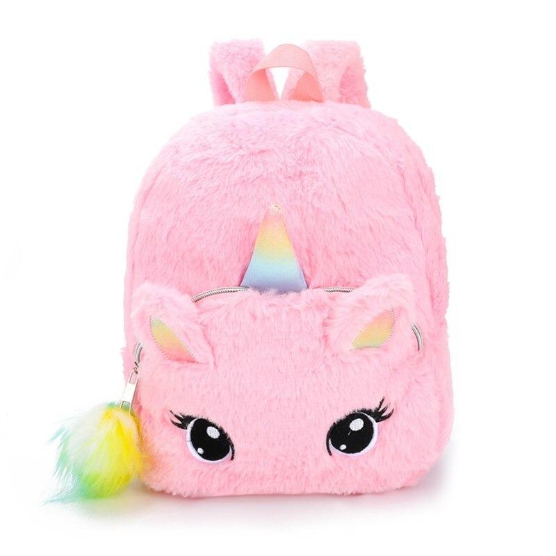 Cartable en peluche rose