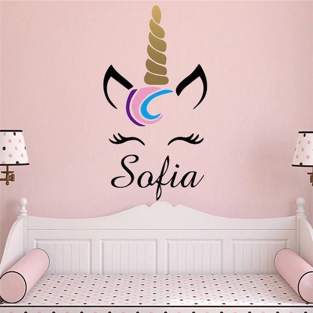 Sticker licorne personnalisable mural