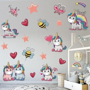 Sticker mural licorne kawaii