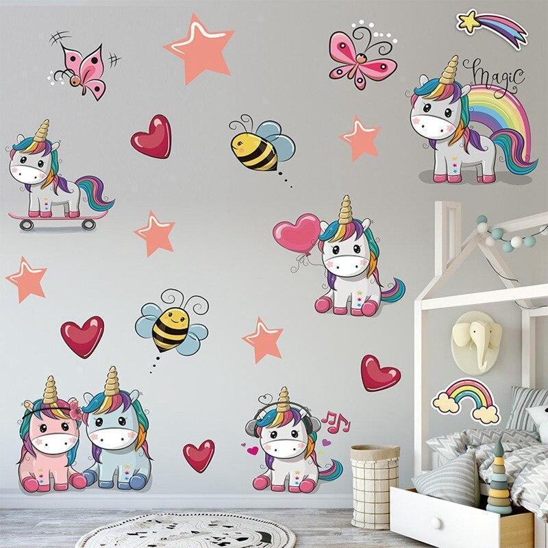 Sticker mural licorne kawaii