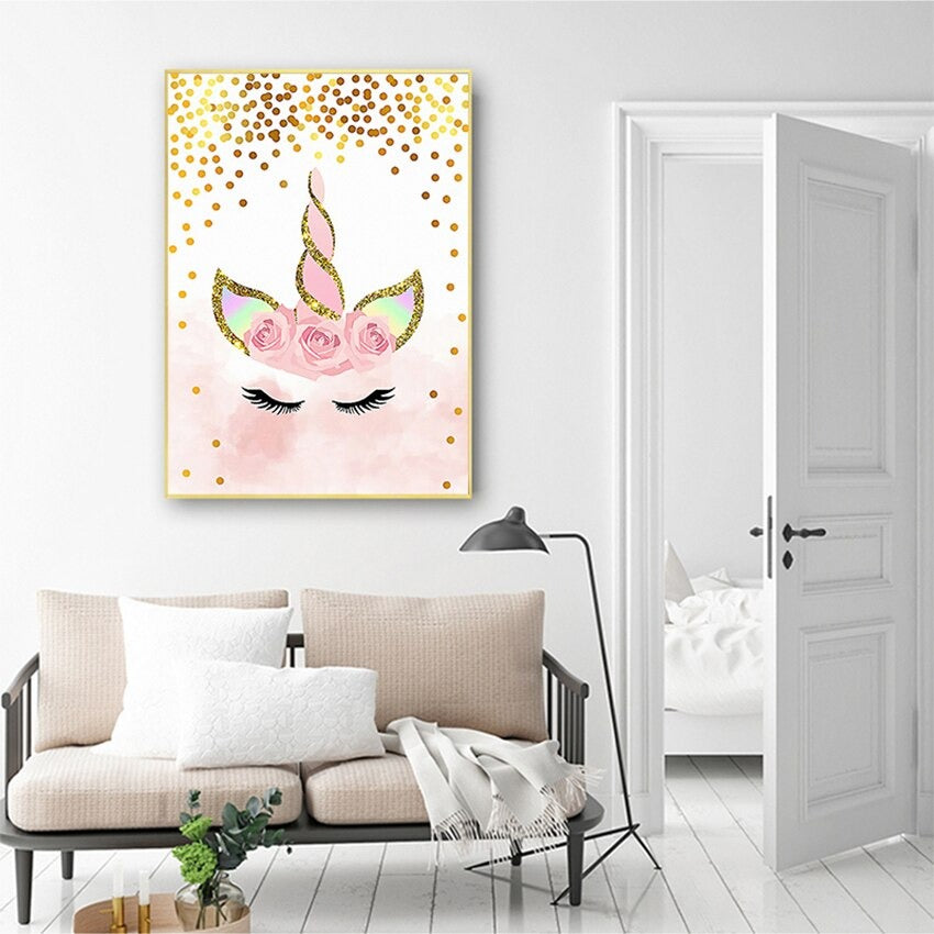 Chambre décorée avec toile licorne