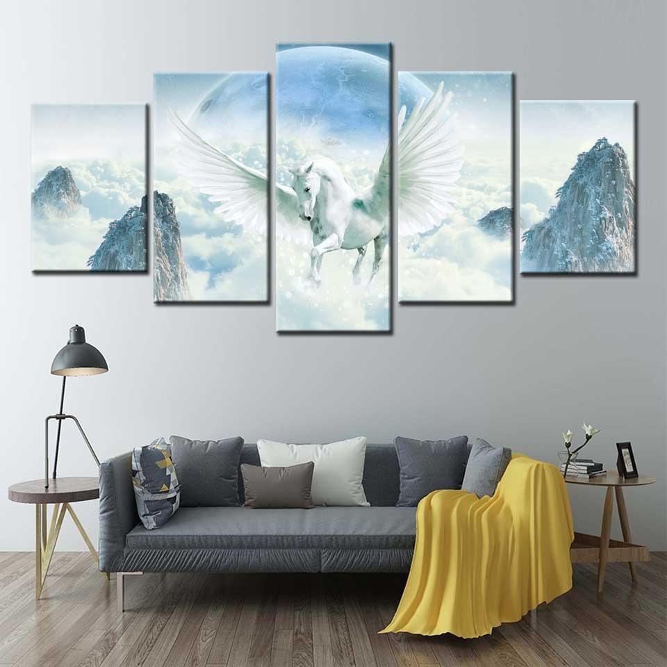 Tableau licorne en cinq pièces