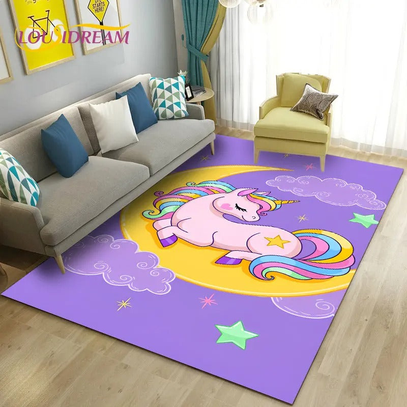 Tapis licorne fond violet élégant
