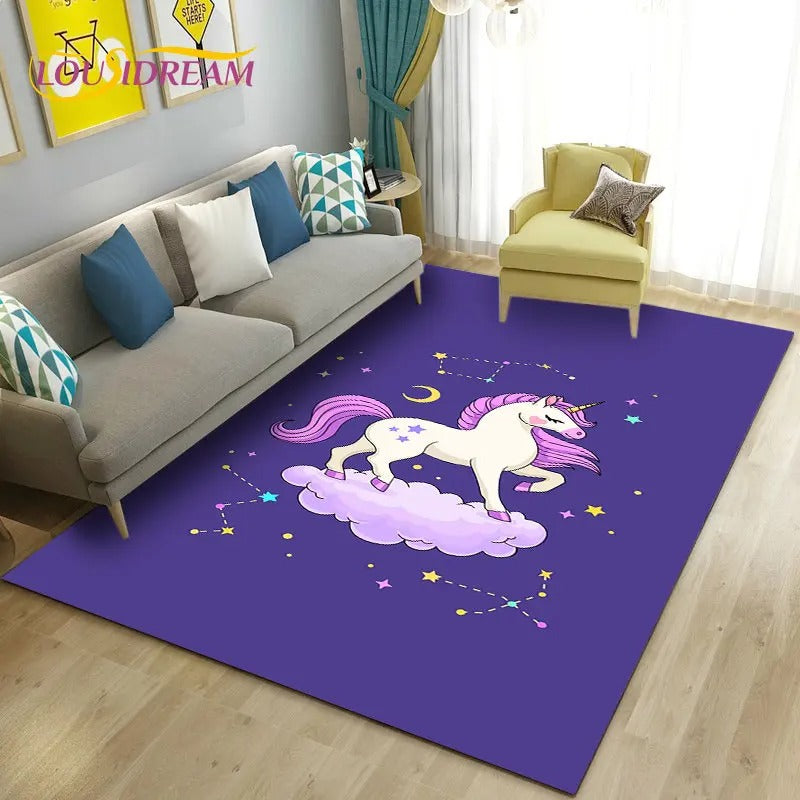 Tapis Licorne bleu ambiance féerique