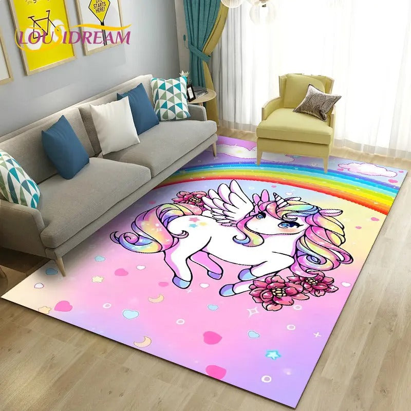 Tapis licorne arc-en-ciel charmant